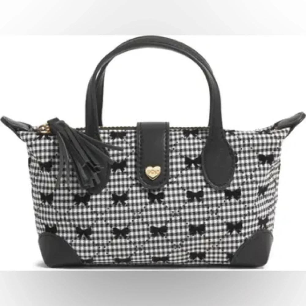 NWT Stoney Clover Lane Pouchette Black &‎ White Bow Houndstooth Crossbody Bag
